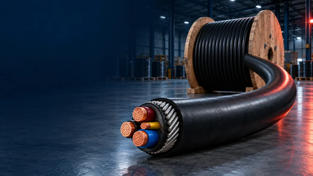 Illustrative power cable product scene, not a manufacturer product photograph
