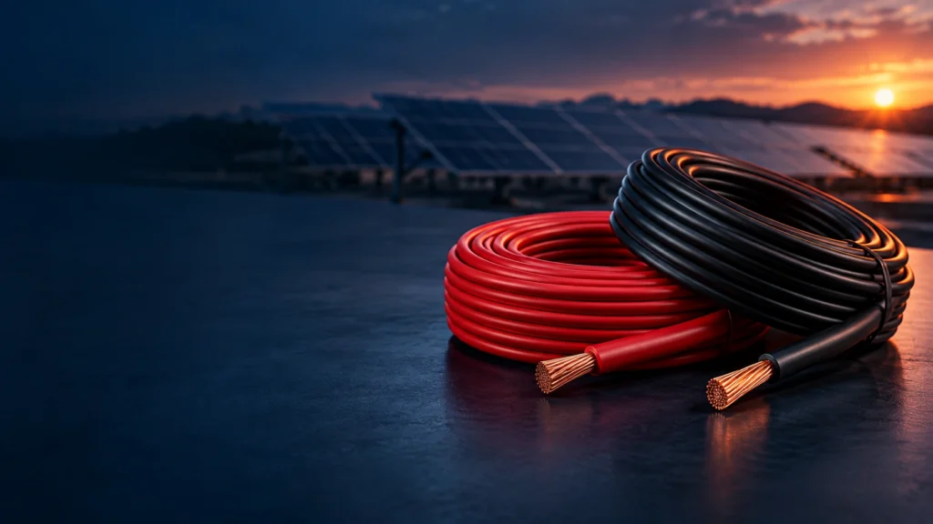 Illustrative solar cable product scene, not a manufacturer product photograph